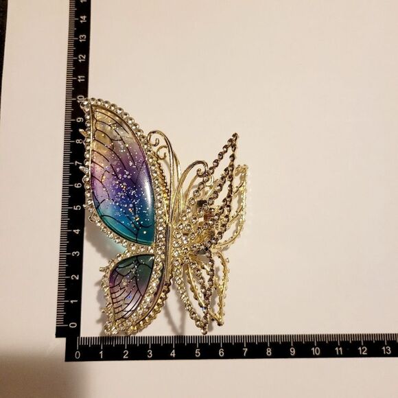 Brand New Gold Rhinestone Butterfly Hair Clip - Picture 6 of 7